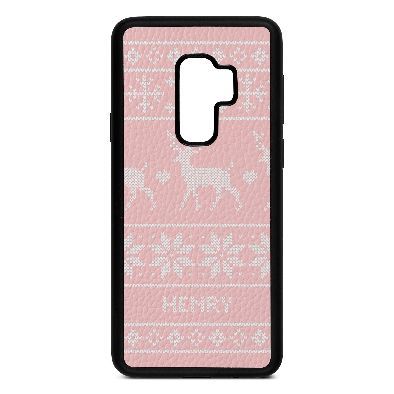 Personalised Christmas Jumper Pink Pebble Leather Samsung S9 Plus Case