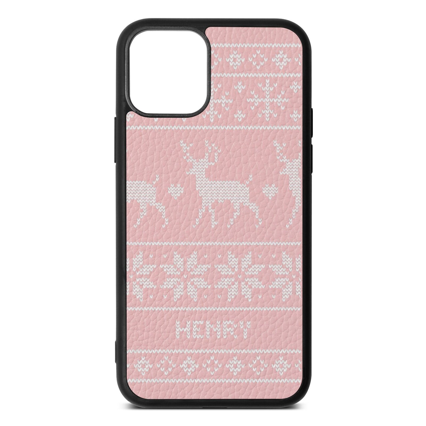 Personalised Christmas Jumper Pink Pebble Leather iPhone 11 Case