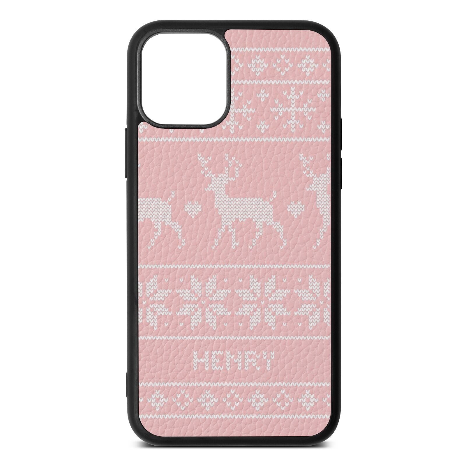 Personalised Christmas Jumper Pink Pebble Leather iPhone 11 Pro Case