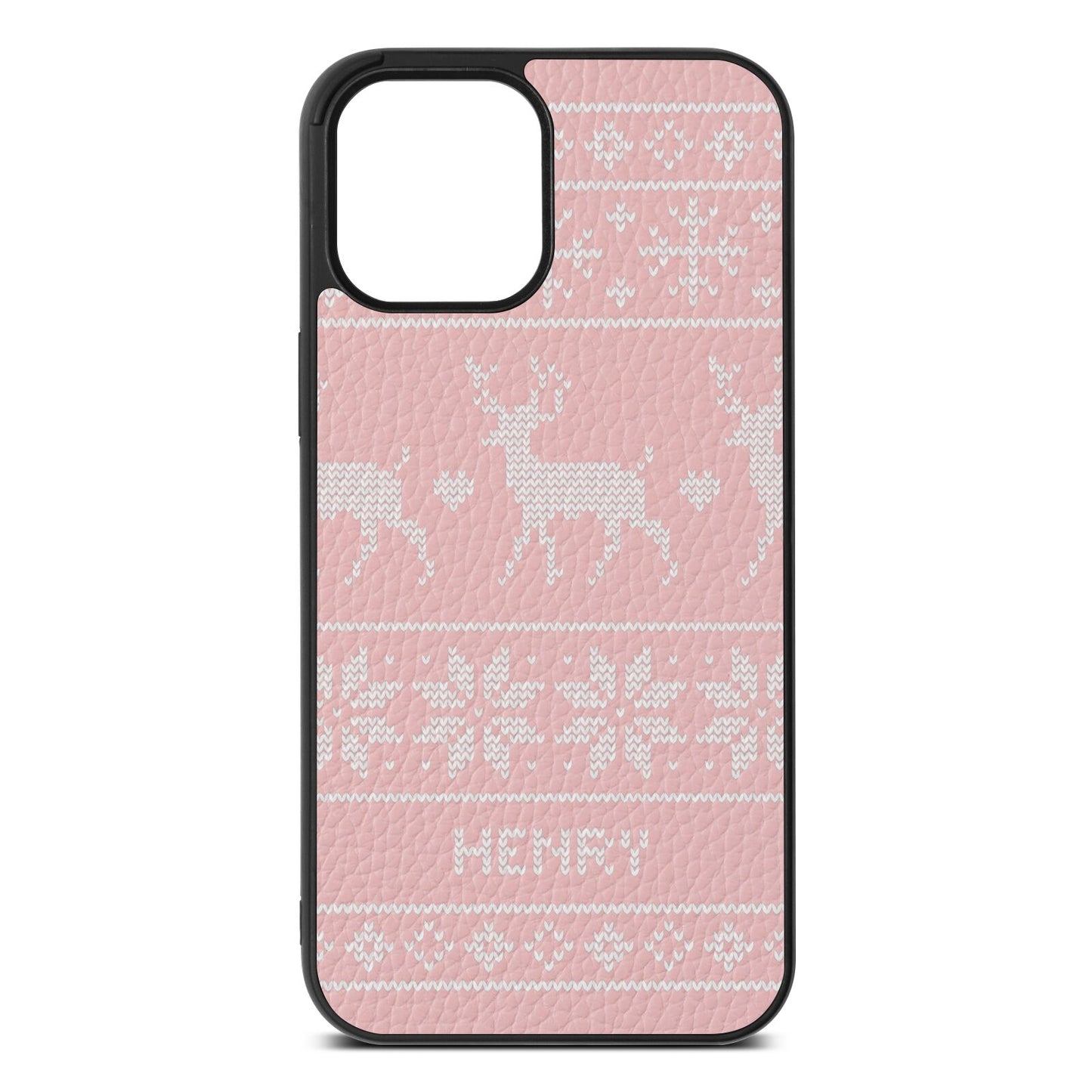 Personalised Christmas Jumper Pink Pebble Leather iPhone 12 Pro Max Case