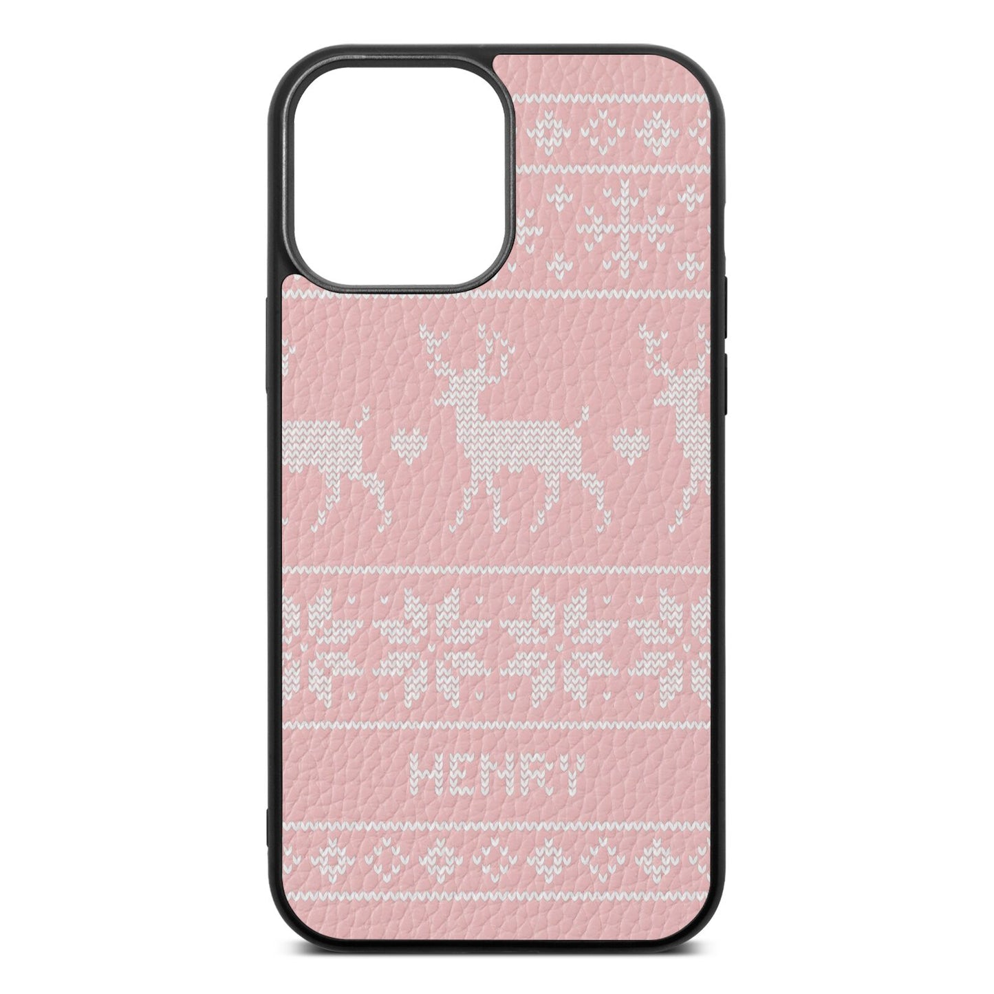 Personalised Christmas Jumper Pink Pebble Leather iPhone 13 Pro Max Case