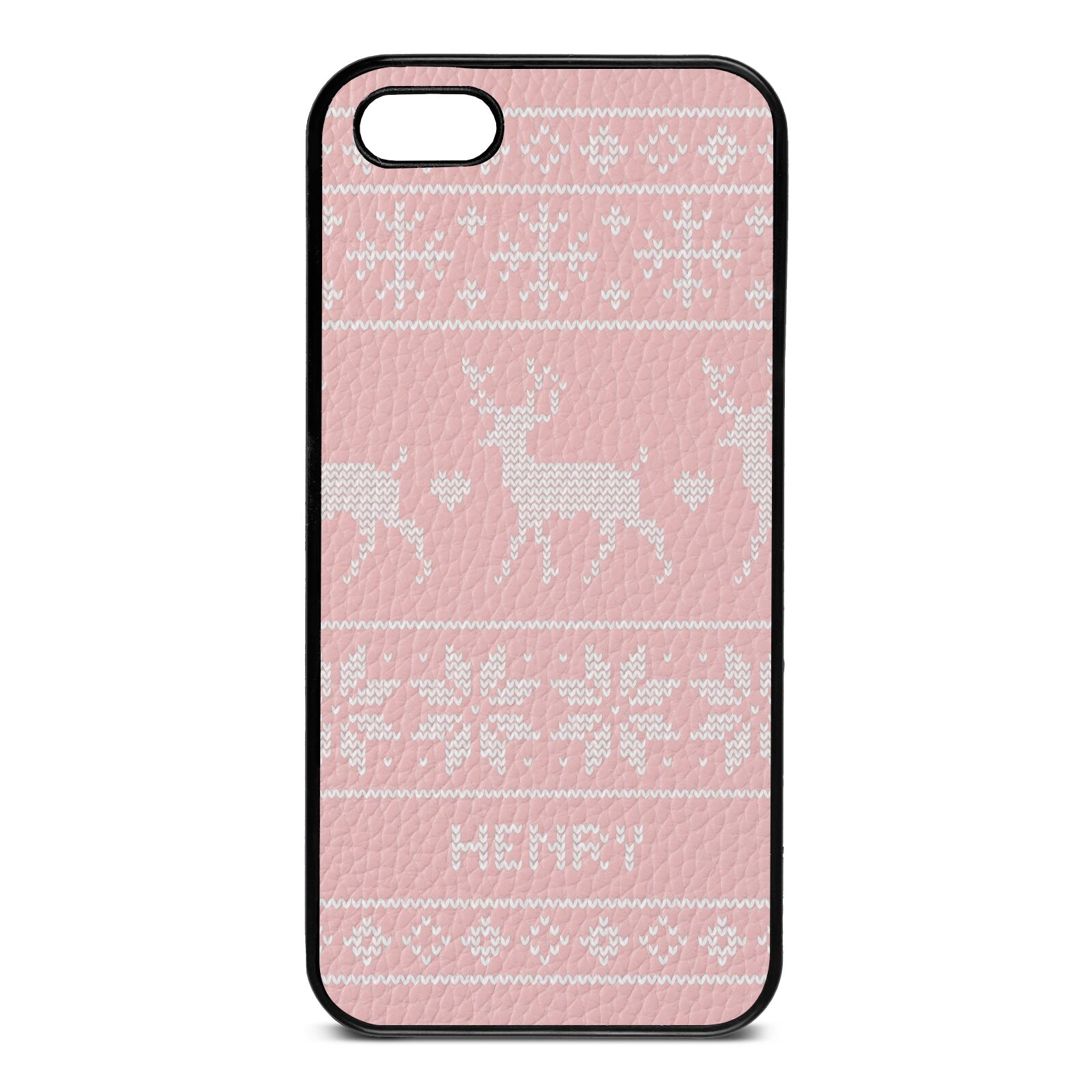 Personalised Christmas Jumper Pink Pebble Leather iPhone 5 Case