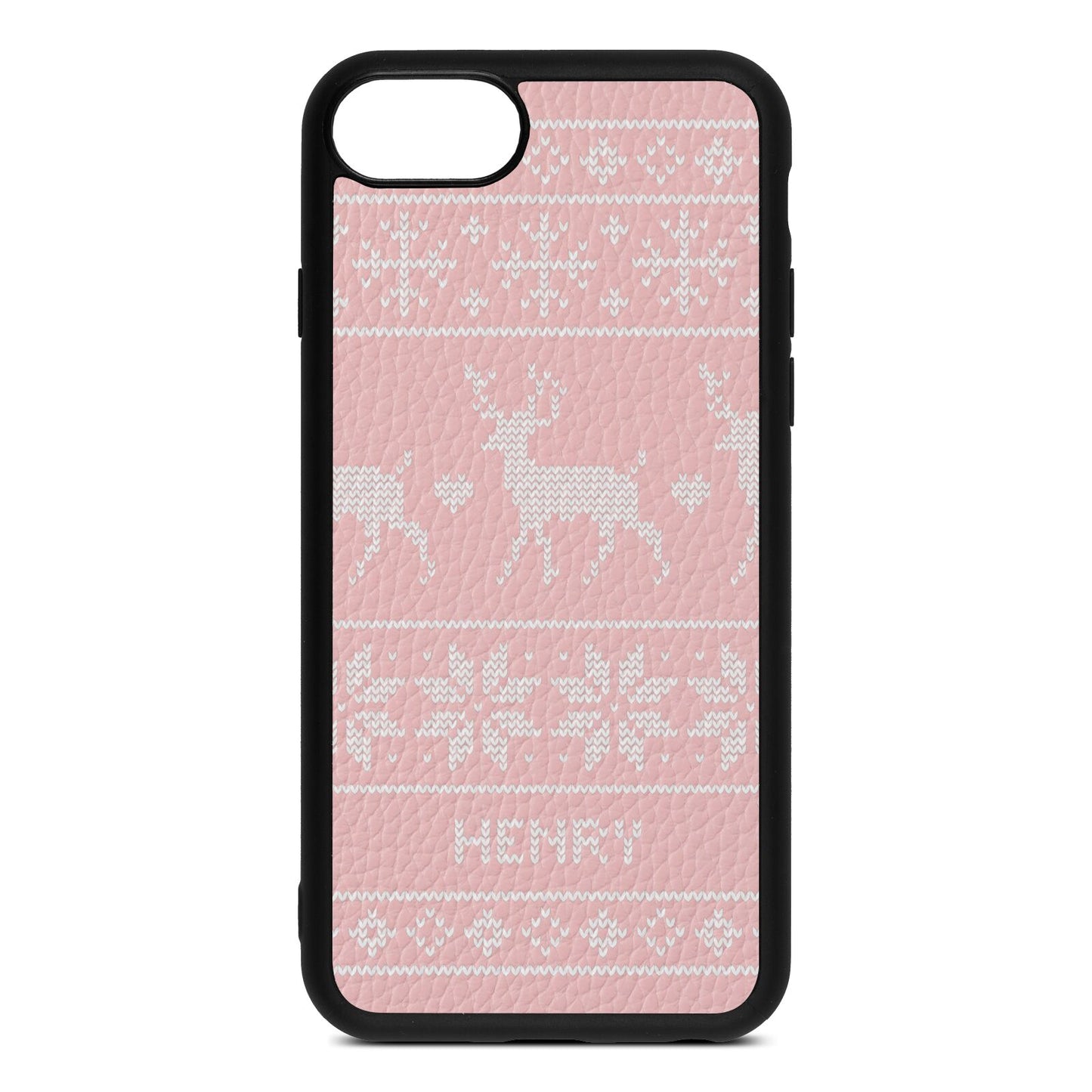 Personalised Christmas Jumper Pink Pebble Leather iPhone 8 Case