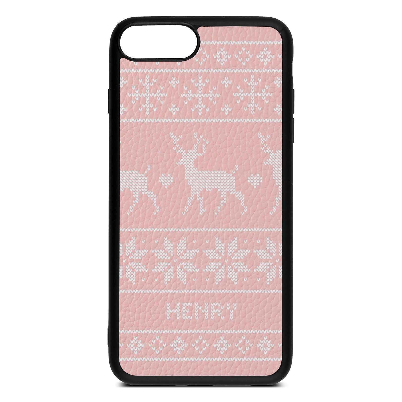 Personalised Christmas Jumper Pink Pebble Leather iPhone 8 Plus Case