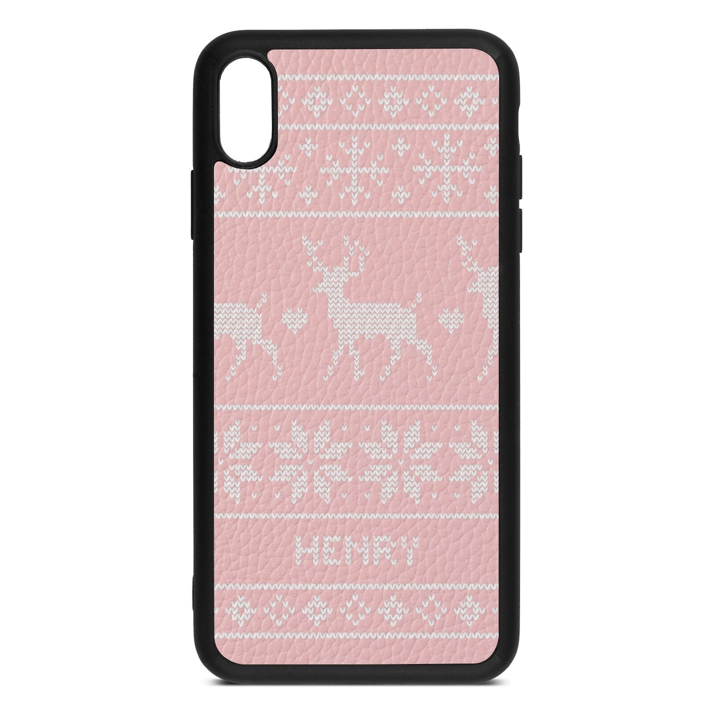 Personalised Christmas Jumper Pink Pebble Leather iPhone Xs Max Case