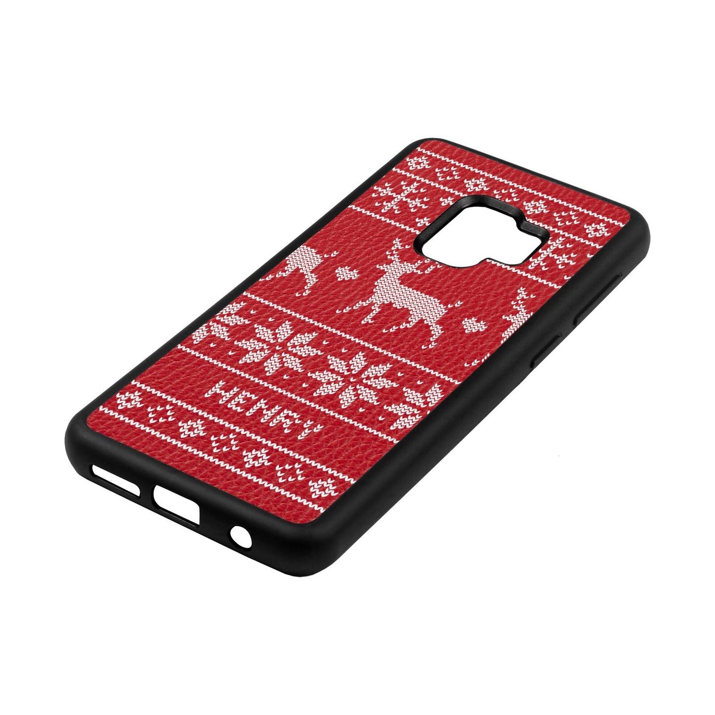 Personalised Christmas Jumper Red Pebble Leather Samsung S9 Case Side Angle