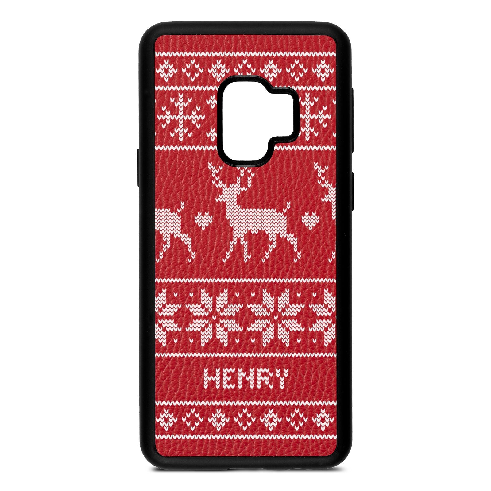 Personalised Christmas Jumper Red Pebble Leather Samsung S9 Case