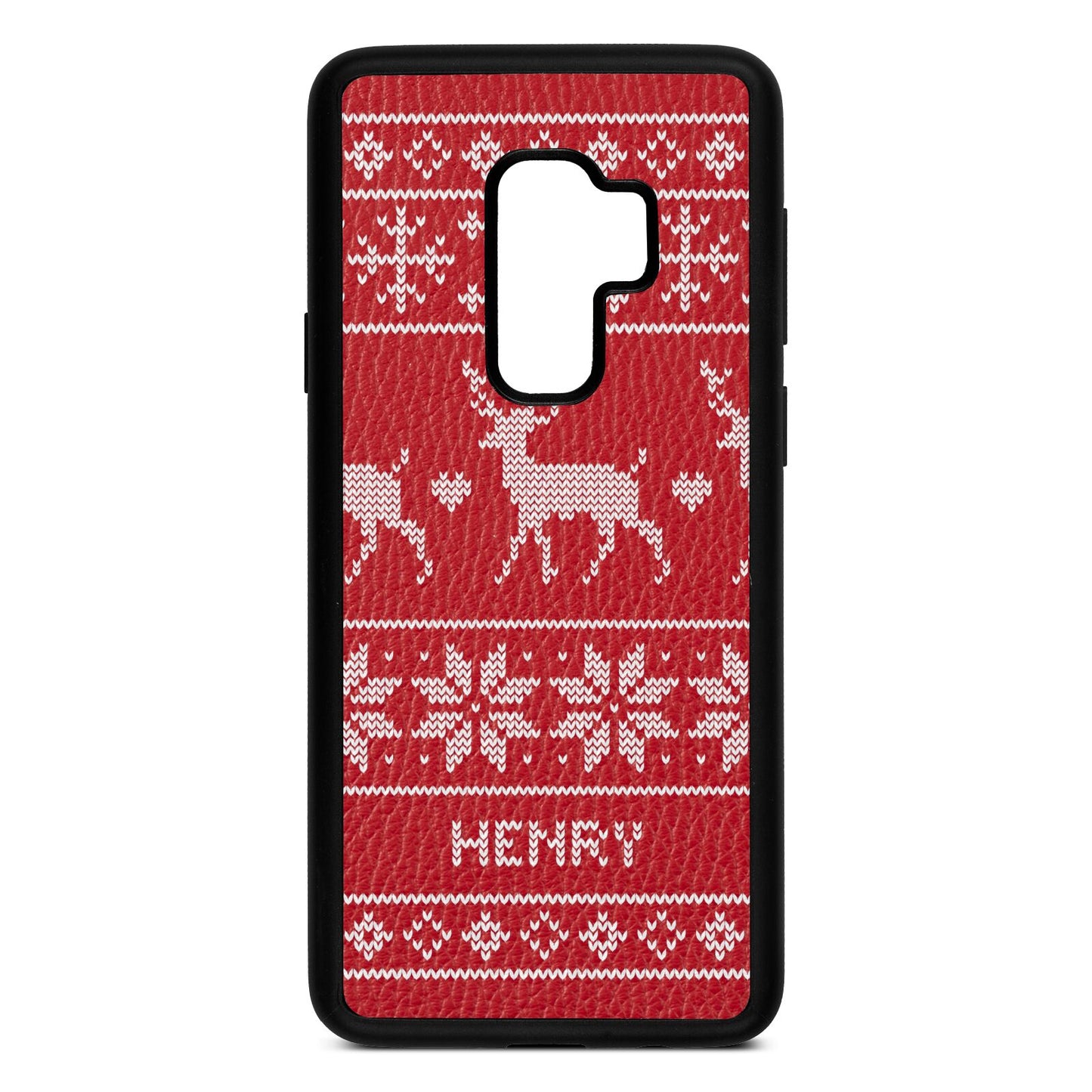 Personalised Christmas Jumper Red Pebble Leather Samsung S9 Plus Case