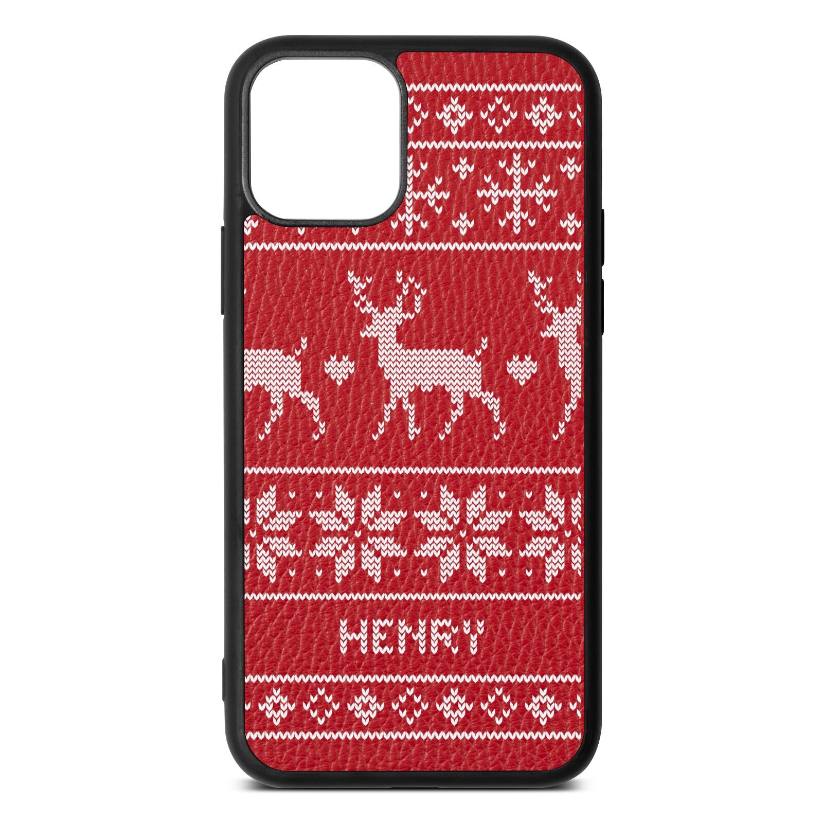 Personalised Christmas Jumper Red Pebble Leather iPhone 11 Case