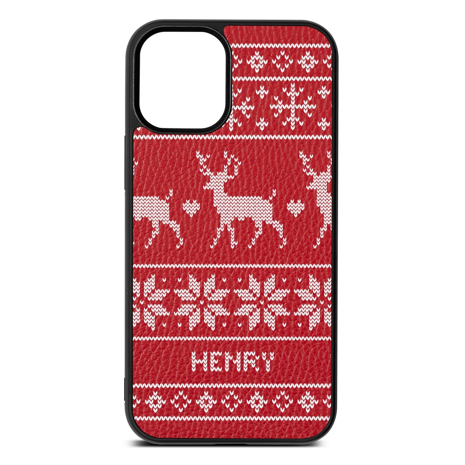 Personalised Christmas Jumper Red Pebble Leather iPhone 12 Mini Case