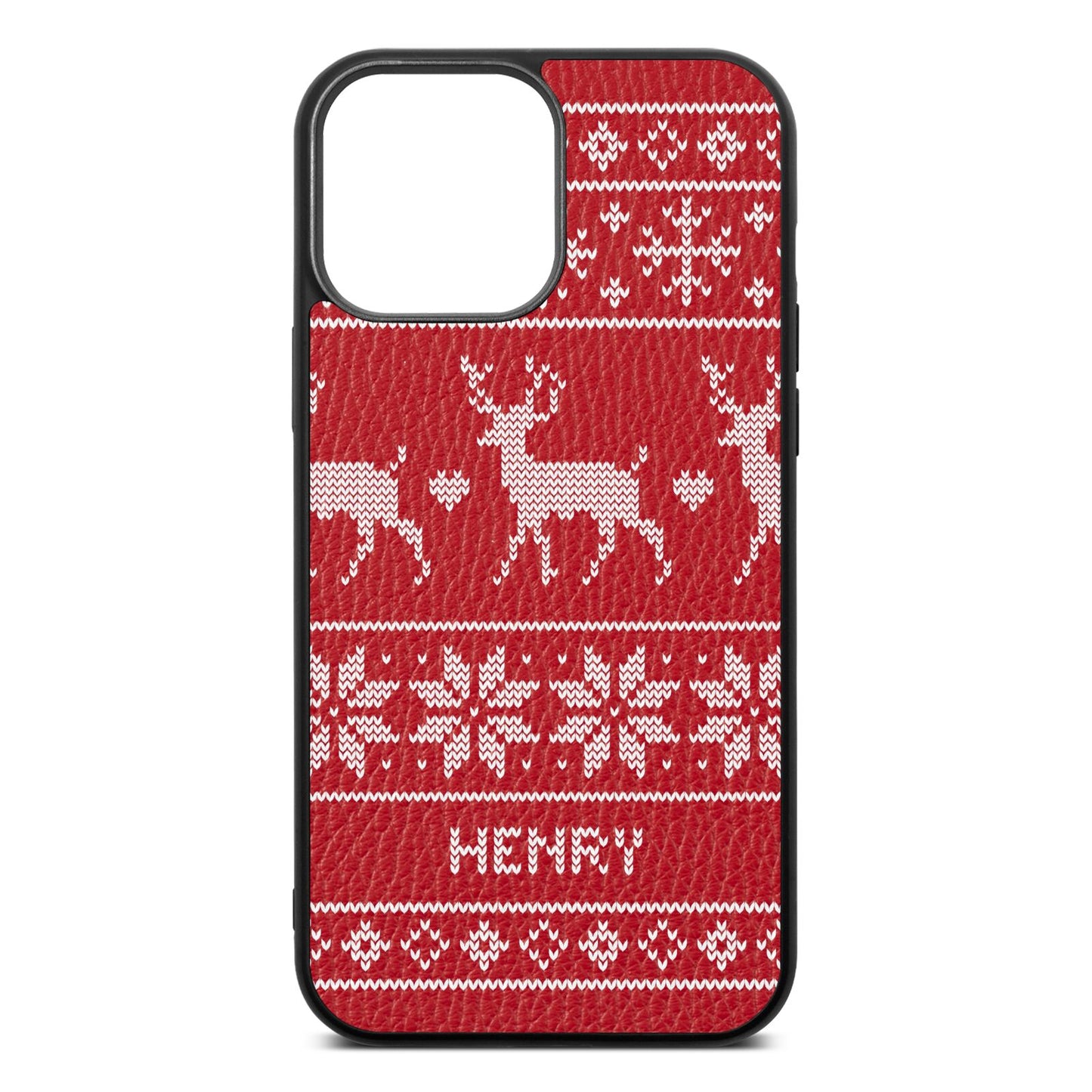 Personalised Christmas Jumper Red Pebble Leather iPhone 13 Pro Max Case