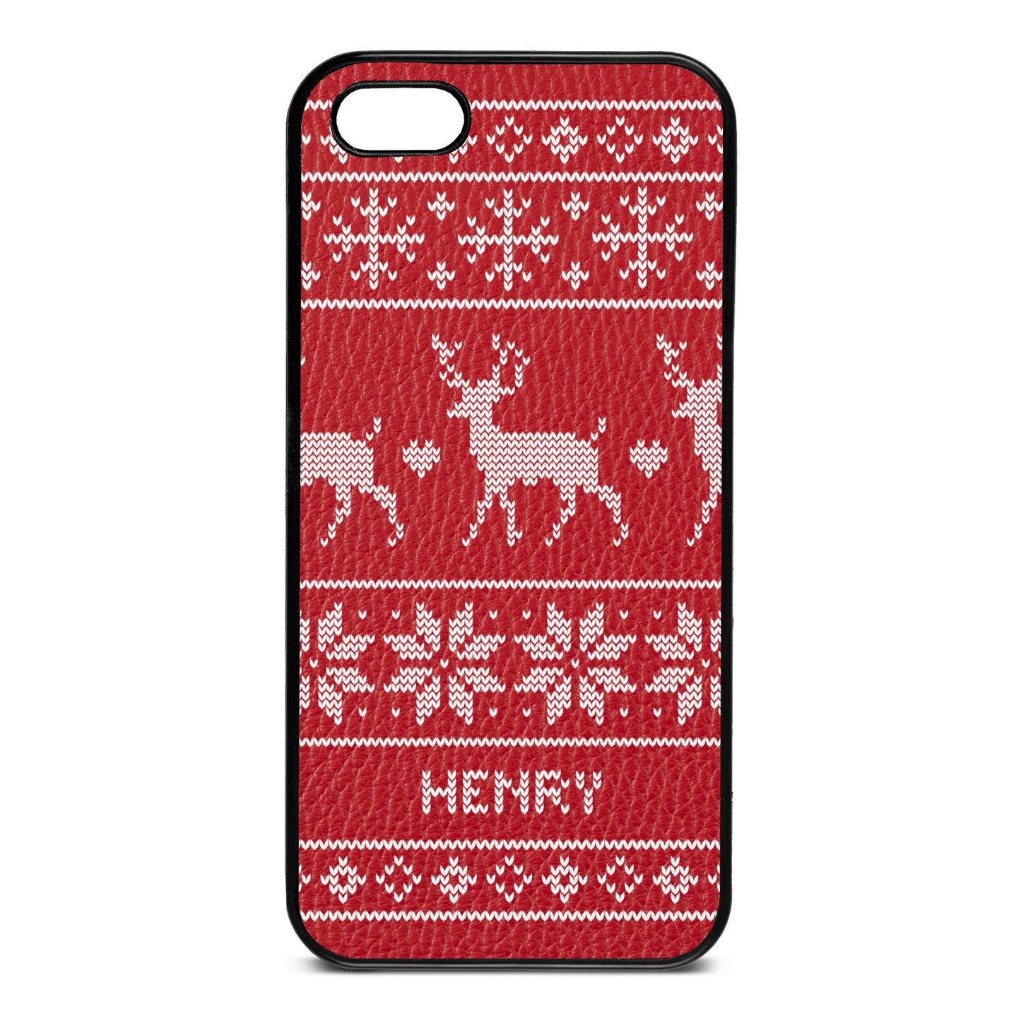 Personalised Christmas Jumper Red Pebble Leather iPhone 5 Case