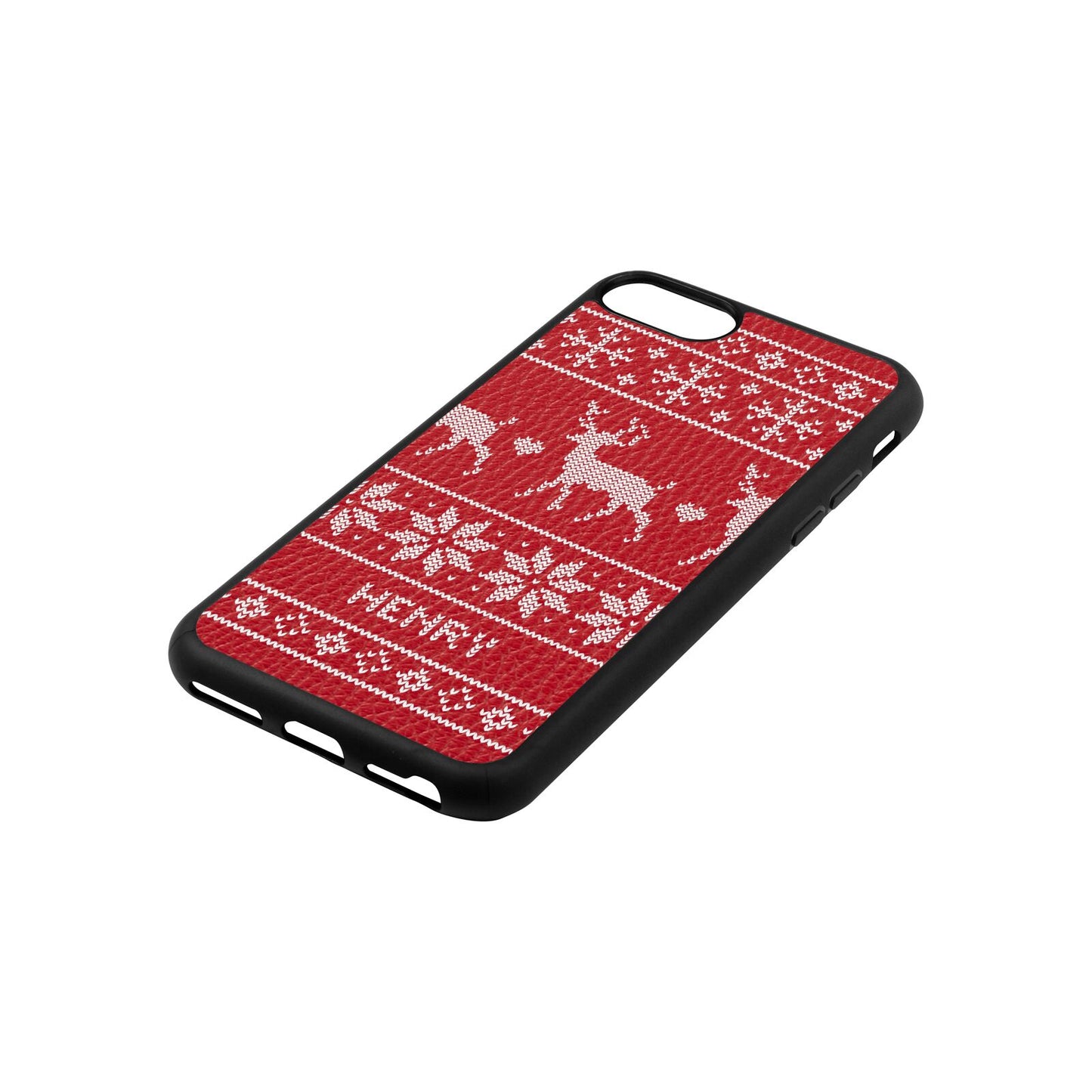 Personalised Christmas Jumper Red Pebble Leather iPhone 8 Case Side Angle