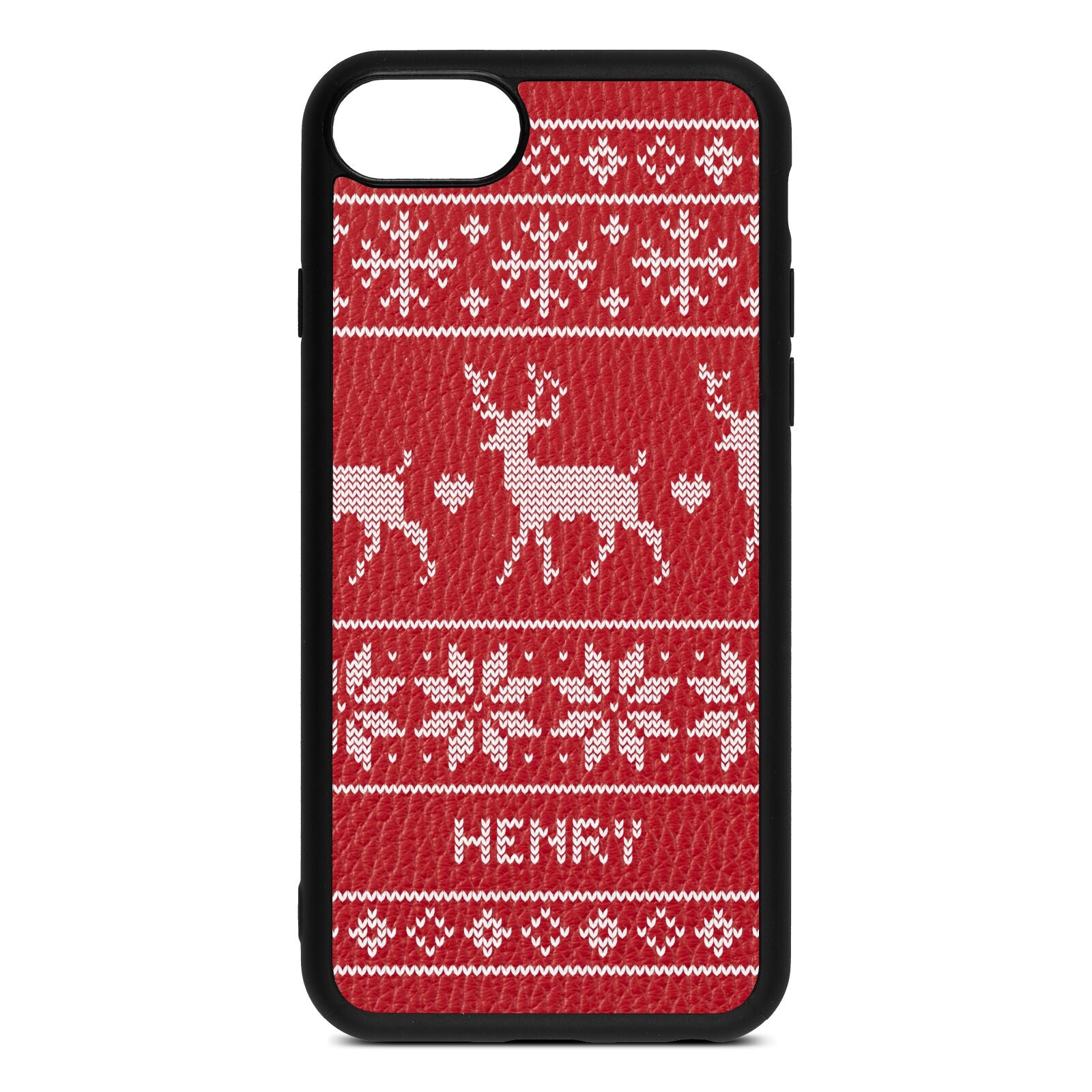 Personalised Christmas Jumper Red Pebble Leather iPhone 8 Case