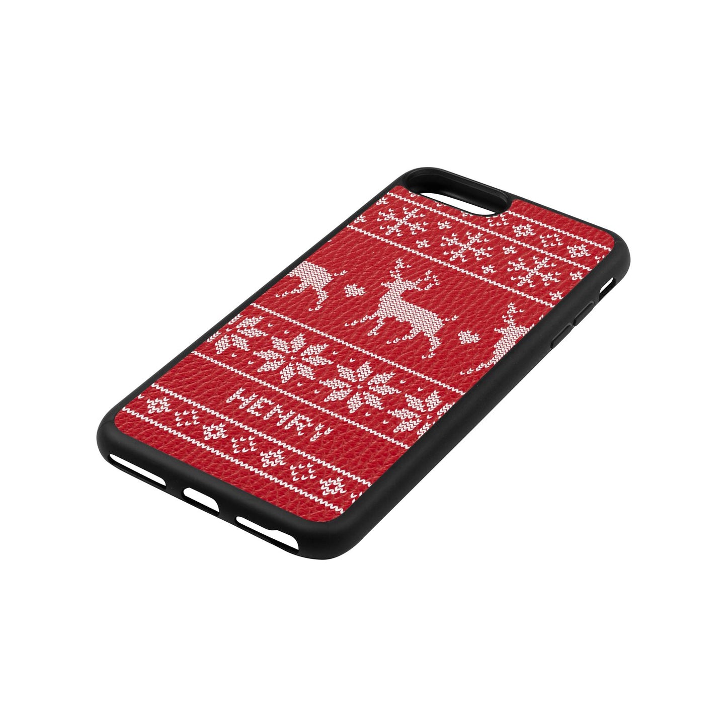 Personalised Christmas Jumper Red Pebble Leather iPhone 8 Plus Case Side Angle