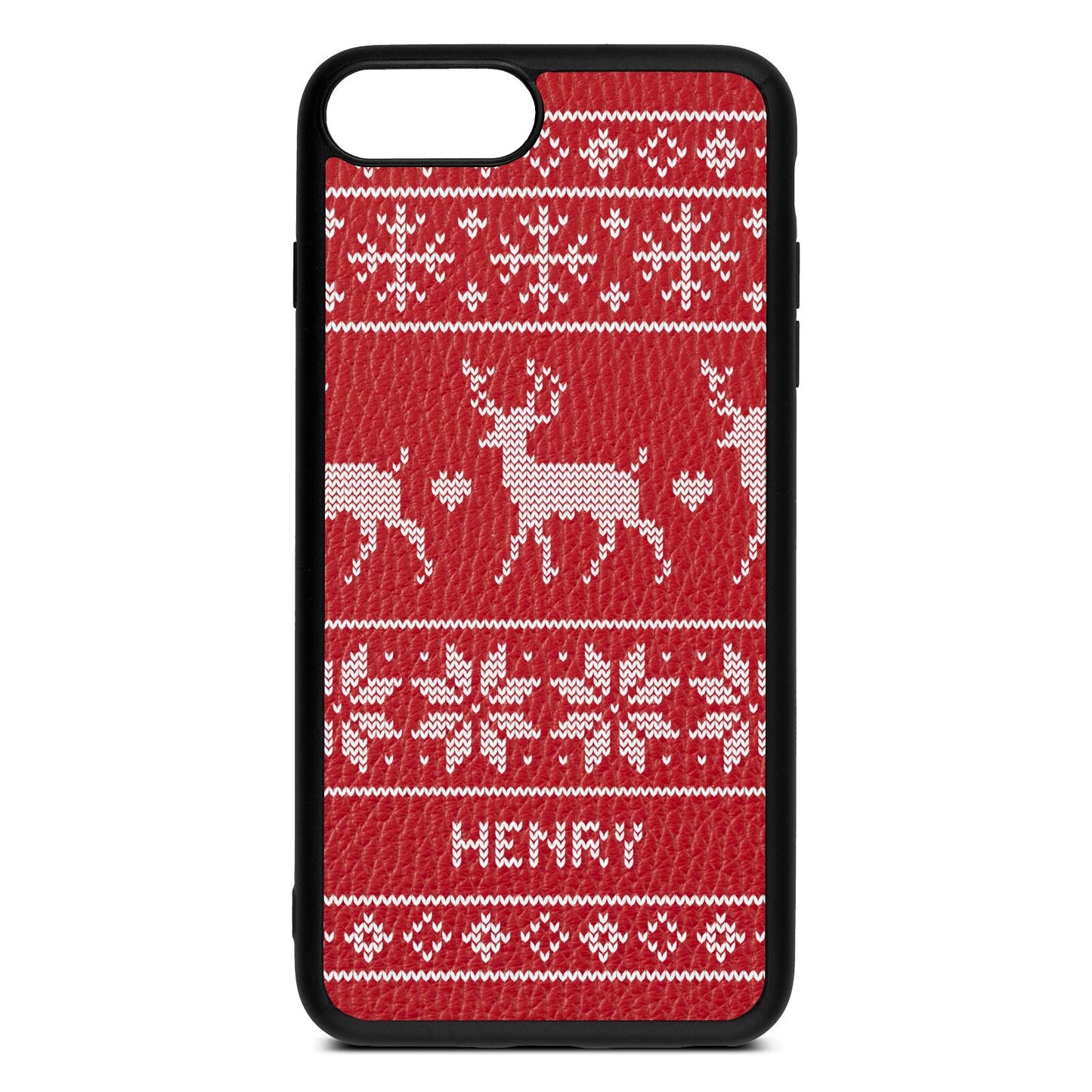 Personalised Christmas Jumper Red Pebble Leather iPhone 8 Plus Case