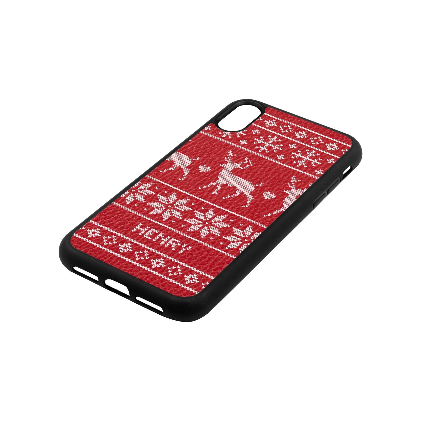 Personalised Christmas Jumper Red Pebble Leather iPhone Xr Case Side Angle