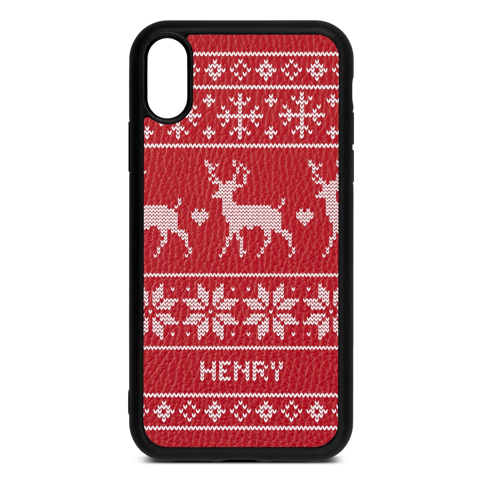 Personalised Christmas Jumper Red Pebble Leather iPhone Xr Case