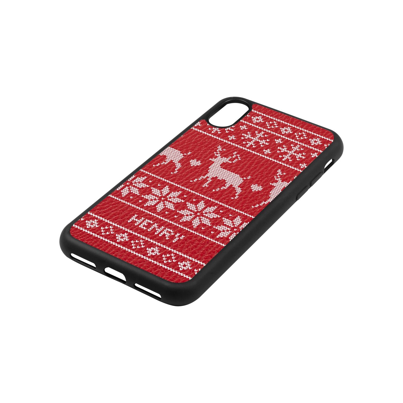 Personalised Christmas Jumper Red Pebble Leather iPhone Xs Case Side Angle