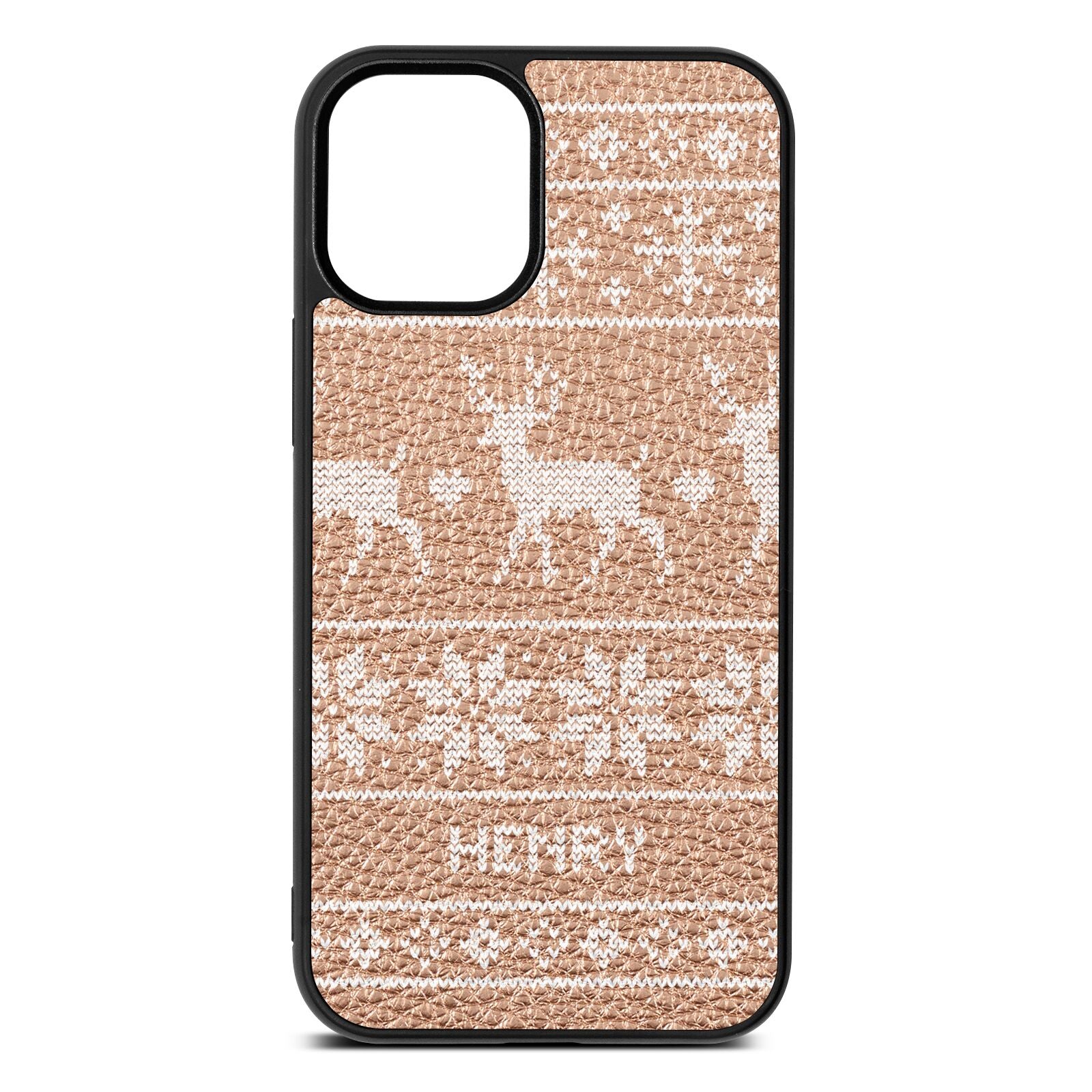 Personalised Christmas Jumper Rose Gold Pebble Leather iPhone 12 Mini Case