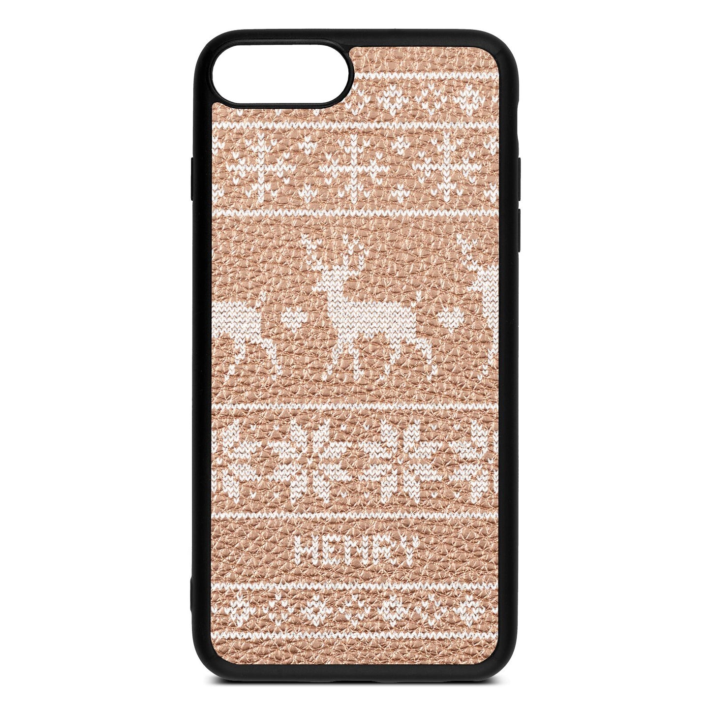 Personalised Christmas Jumper Rose Gold Pebble Leather iPhone 8 Plus Case