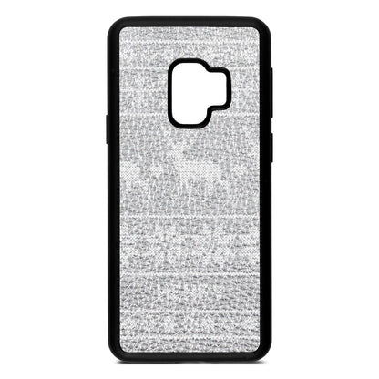 Personalised Christmas Jumper Silver Pebble Leather Samsung S9 Case