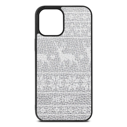 Personalised Christmas Jumper Silver Pebble Leather iPhone 12 Pro Max Case