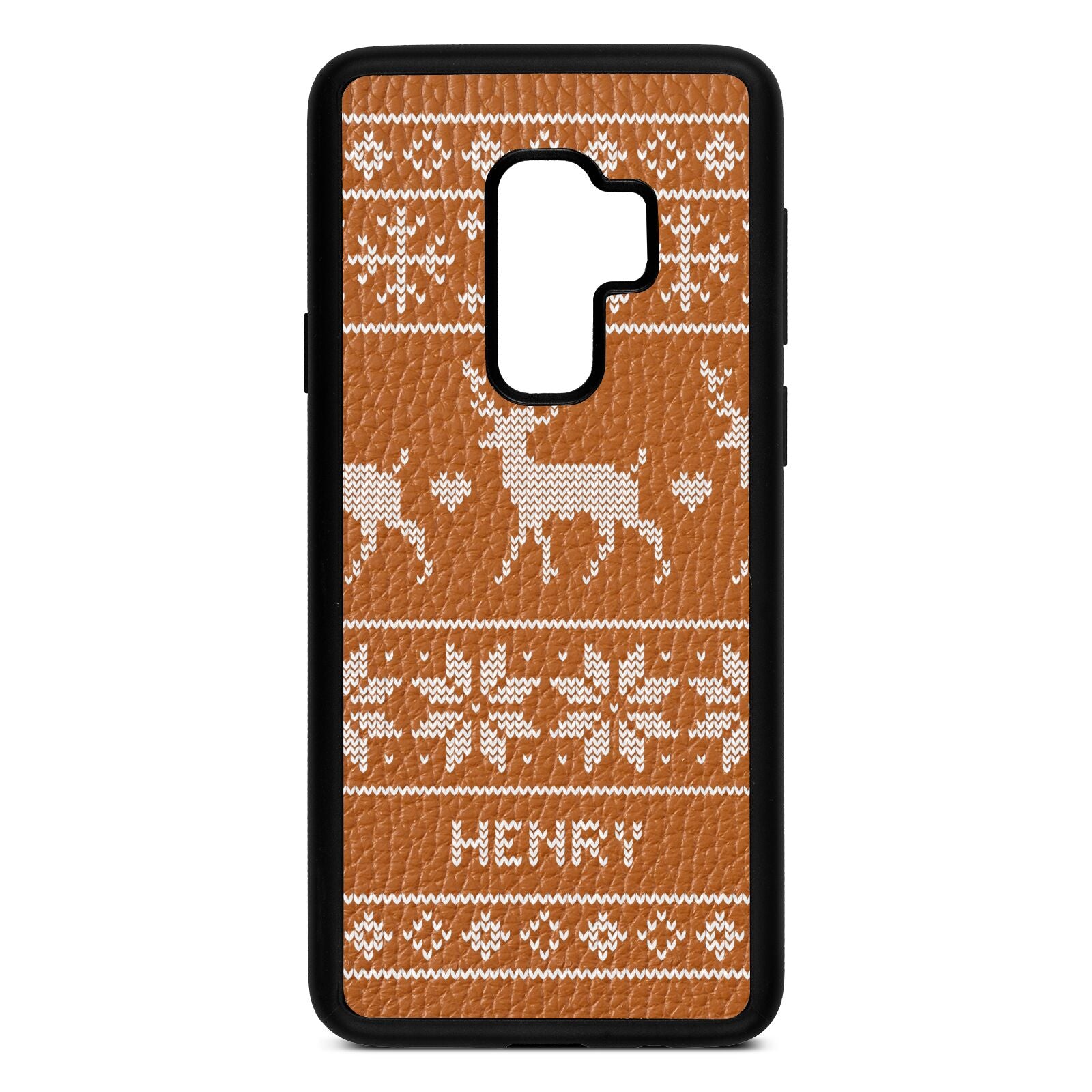 Personalised Christmas Jumper Tan Pebble Leather Samsung S9 Plus Case