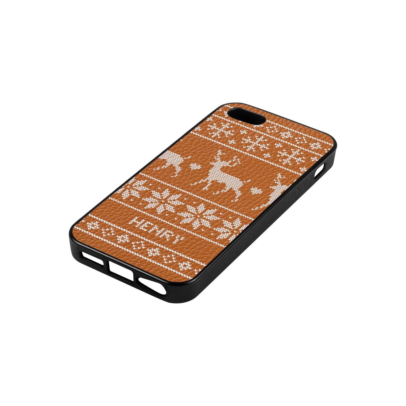 Personalised Christmas Jumper Tan Pebble Leather iPhone 5 Case Side Angle