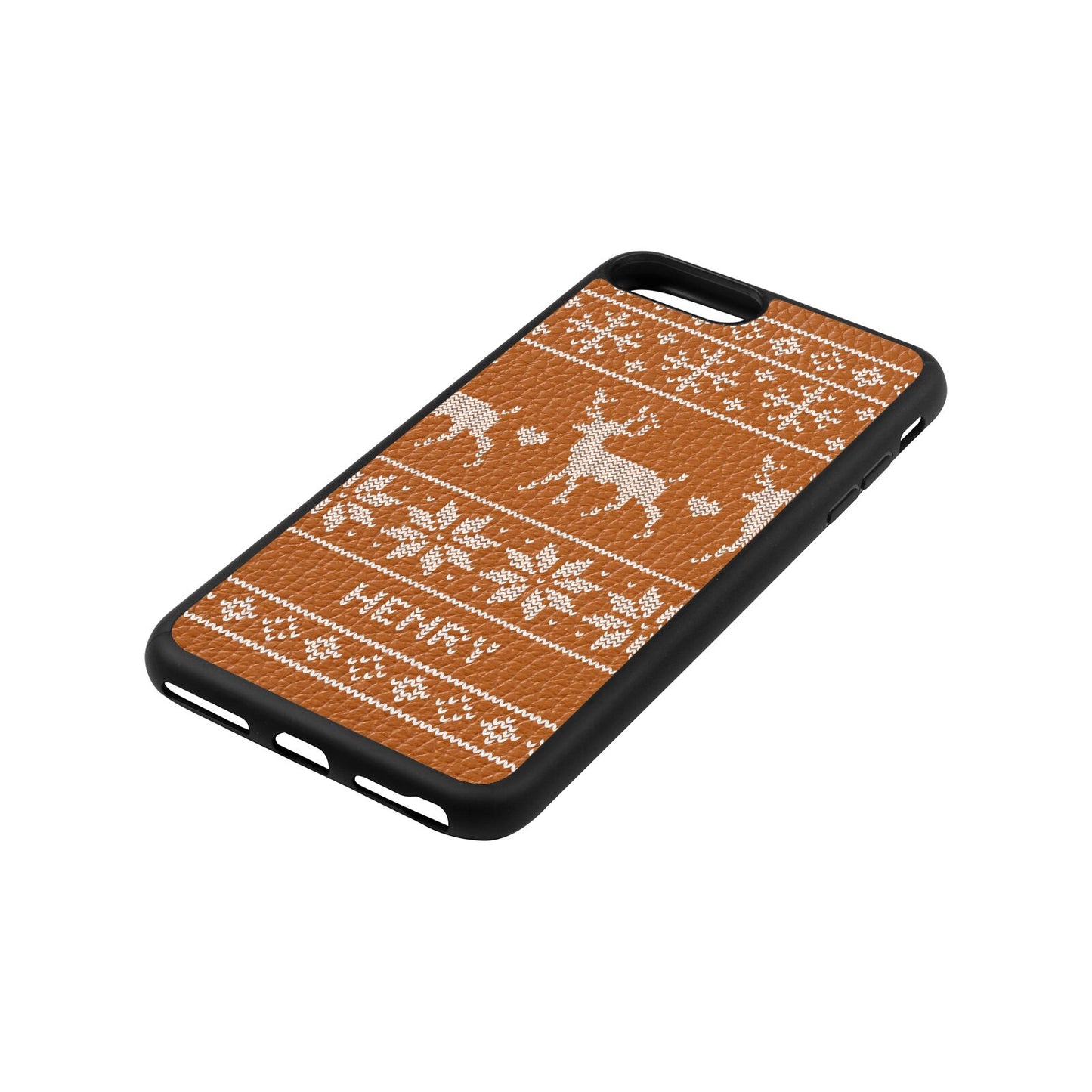 Personalised Christmas Jumper Tan Pebble Leather iPhone 8 Plus Case Side Angle