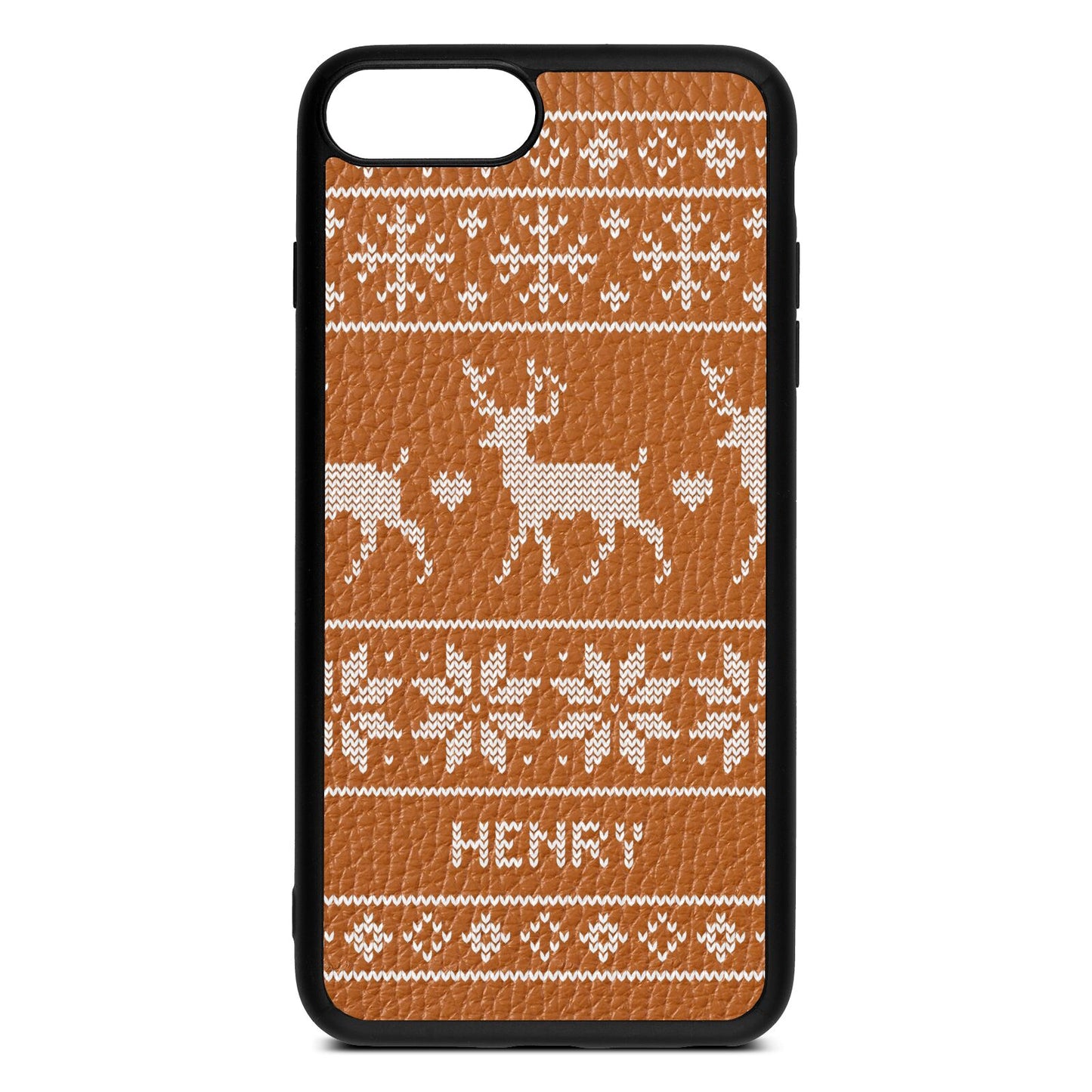 Personalised Christmas Jumper Tan Pebble Leather iPhone 8 Plus Case