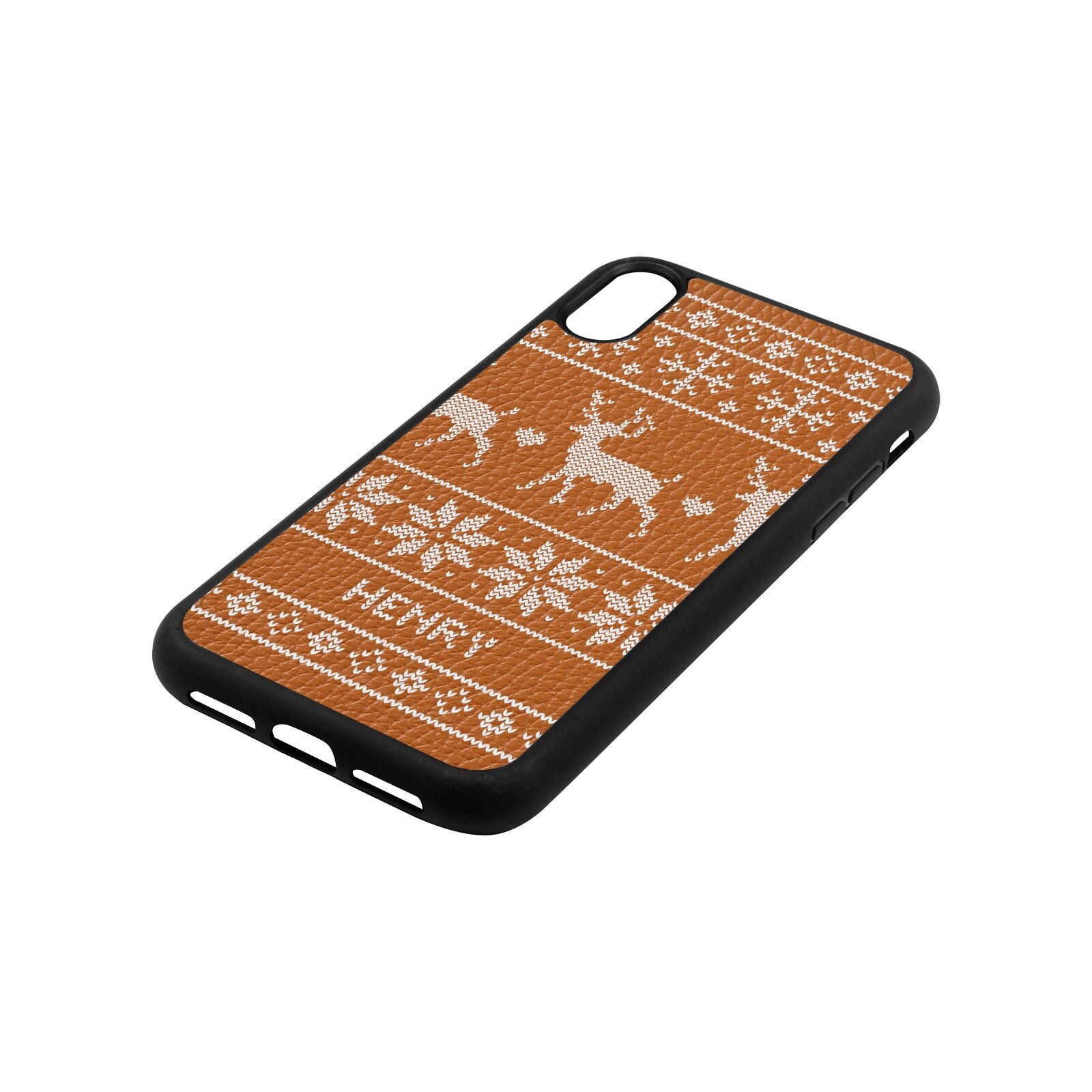 Personalised Christmas Jumper Tan Pebble Leather iPhone Xr Case Side Angle