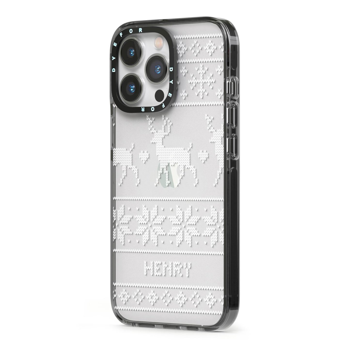 Personalised Christmas Jumper iPhone 13 Pro Black Impact Case Side Angle on Silver phone