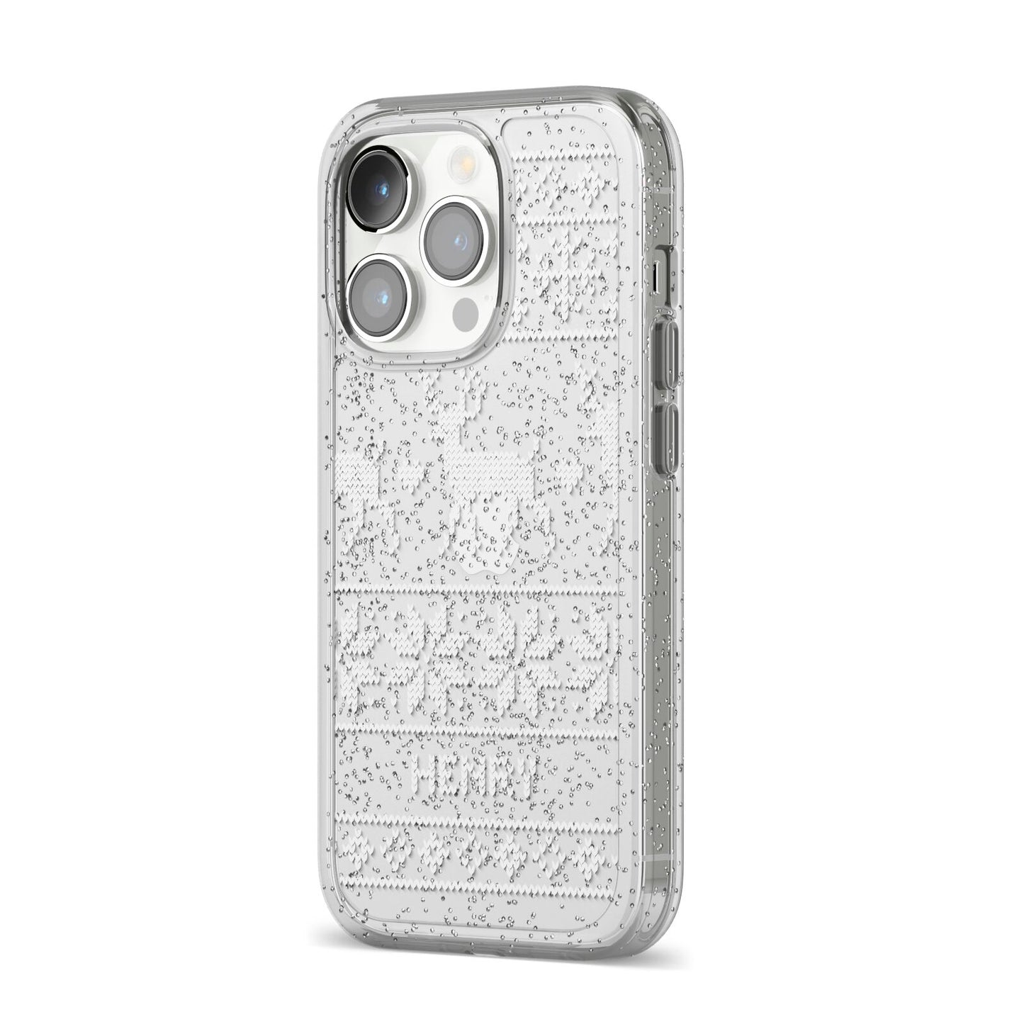 Personalised Christmas Jumper iPhone 14 Pro Glitter Tough Case Silver Angled Image