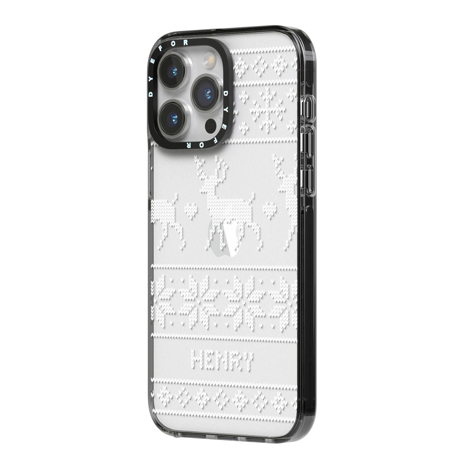 Personalised Christmas Jumper iPhone 14 Pro Max Black Impact Case Side Angle on Silver phone