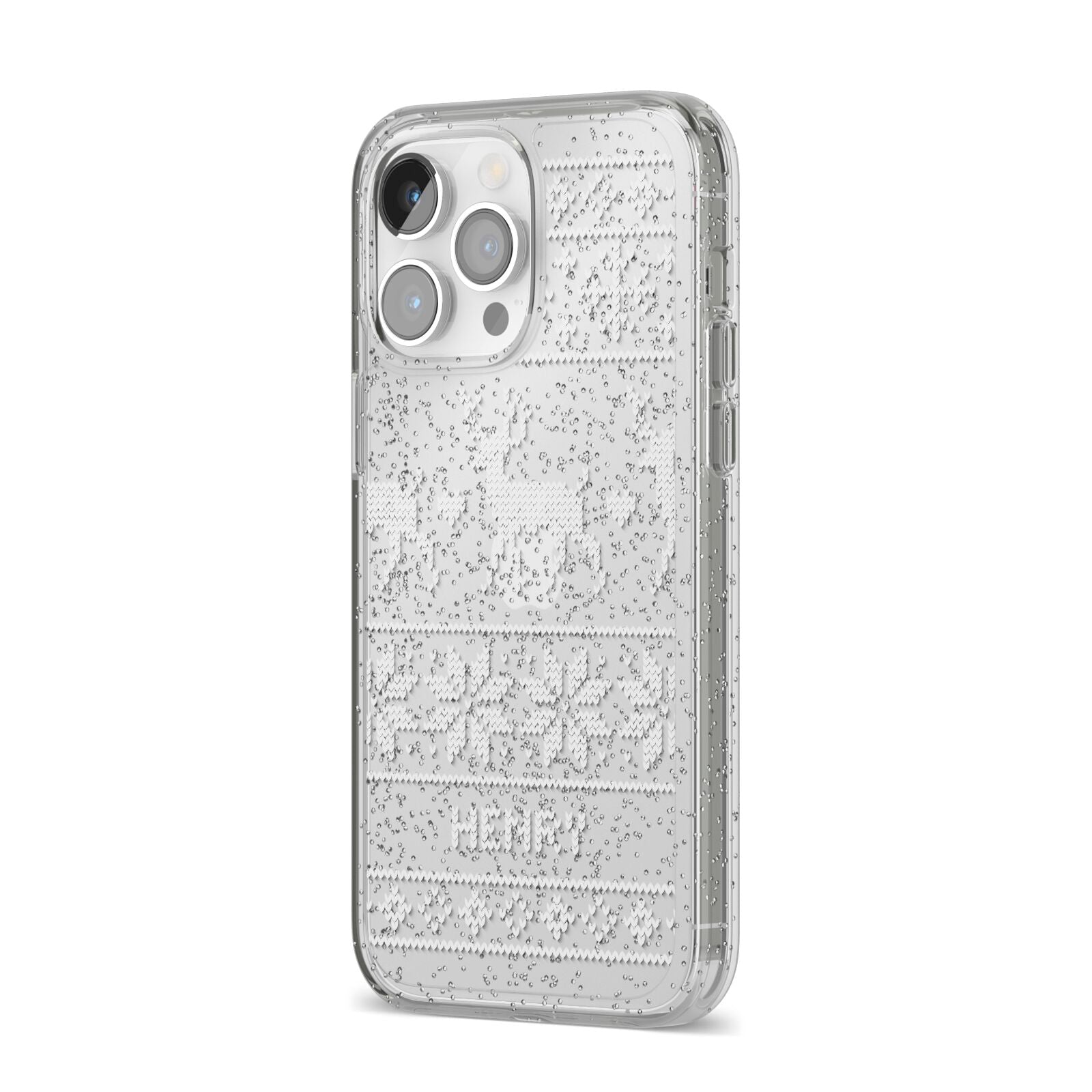 Personalised Christmas Jumper iPhone 14 Pro Max Glitter Tough Case Silver Angled Image