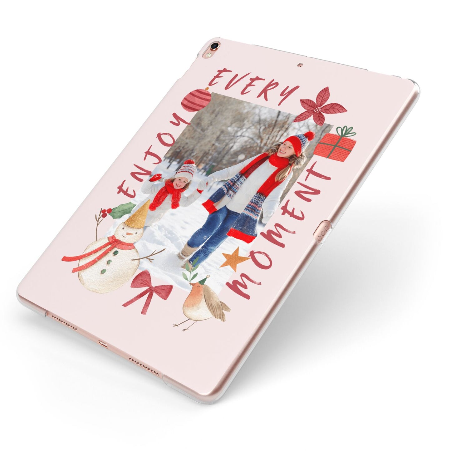 Personalised Christmas Moments Apple iPad Case on Rose Gold iPad Side View