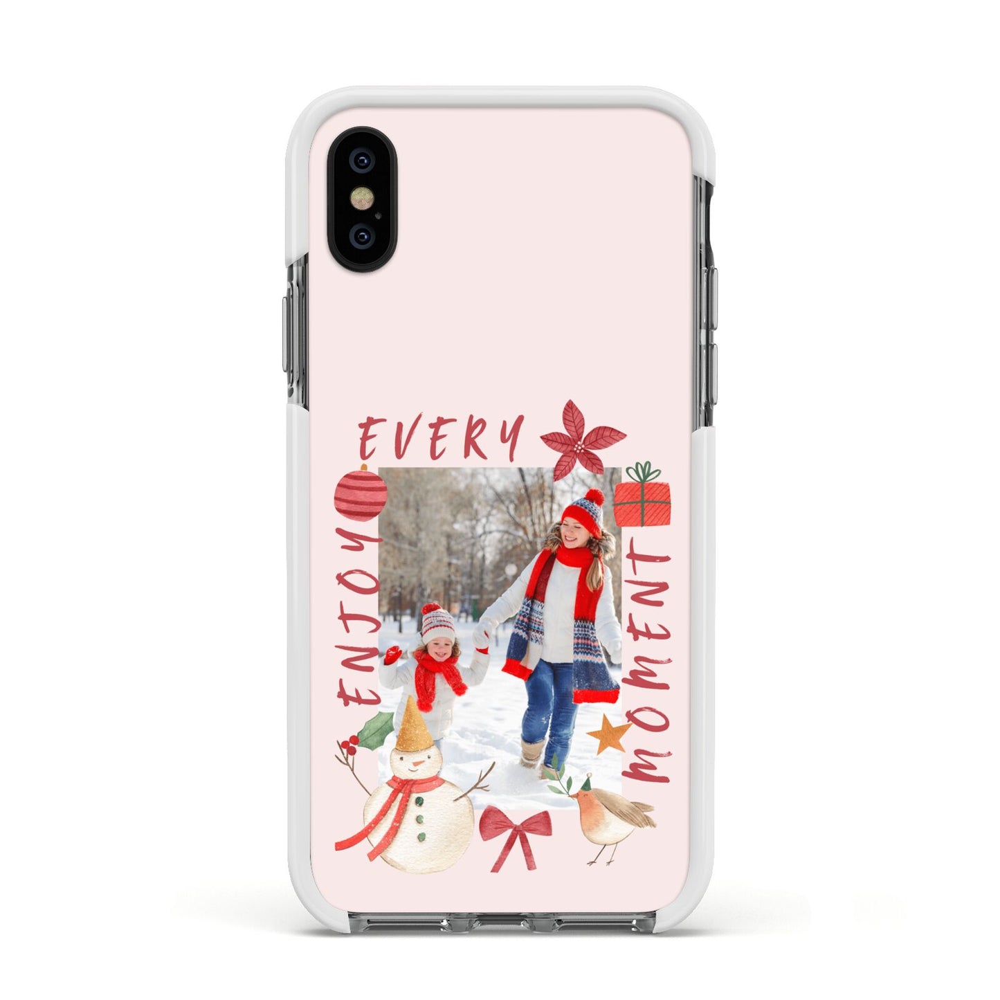 Personalised Christmas Moments Apple iPhone Xs Impact Case White Edge on Black Phone