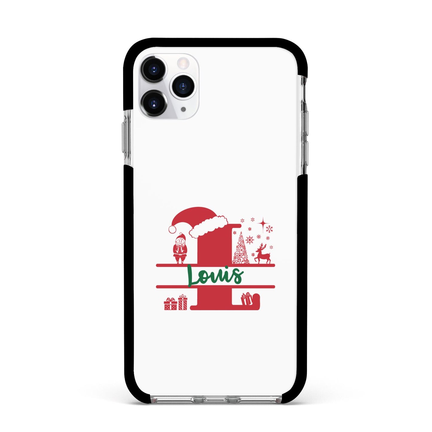 Personalised Christmas Monogram Apple iPhone 11 Pro Max in Silver with Black Impact Case