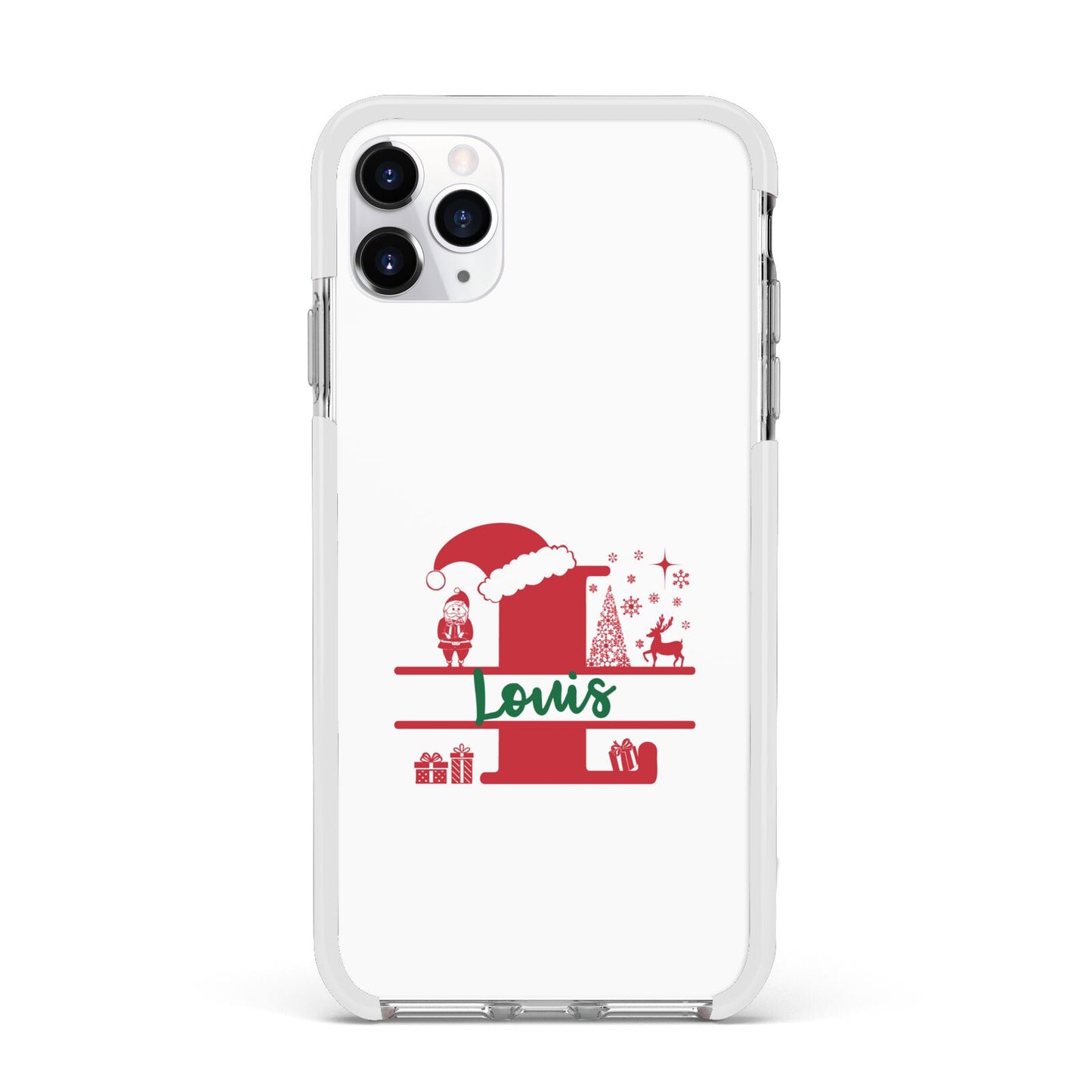 Personalised Christmas Monogram Apple iPhone 11 Pro Max in Silver with White Impact Case