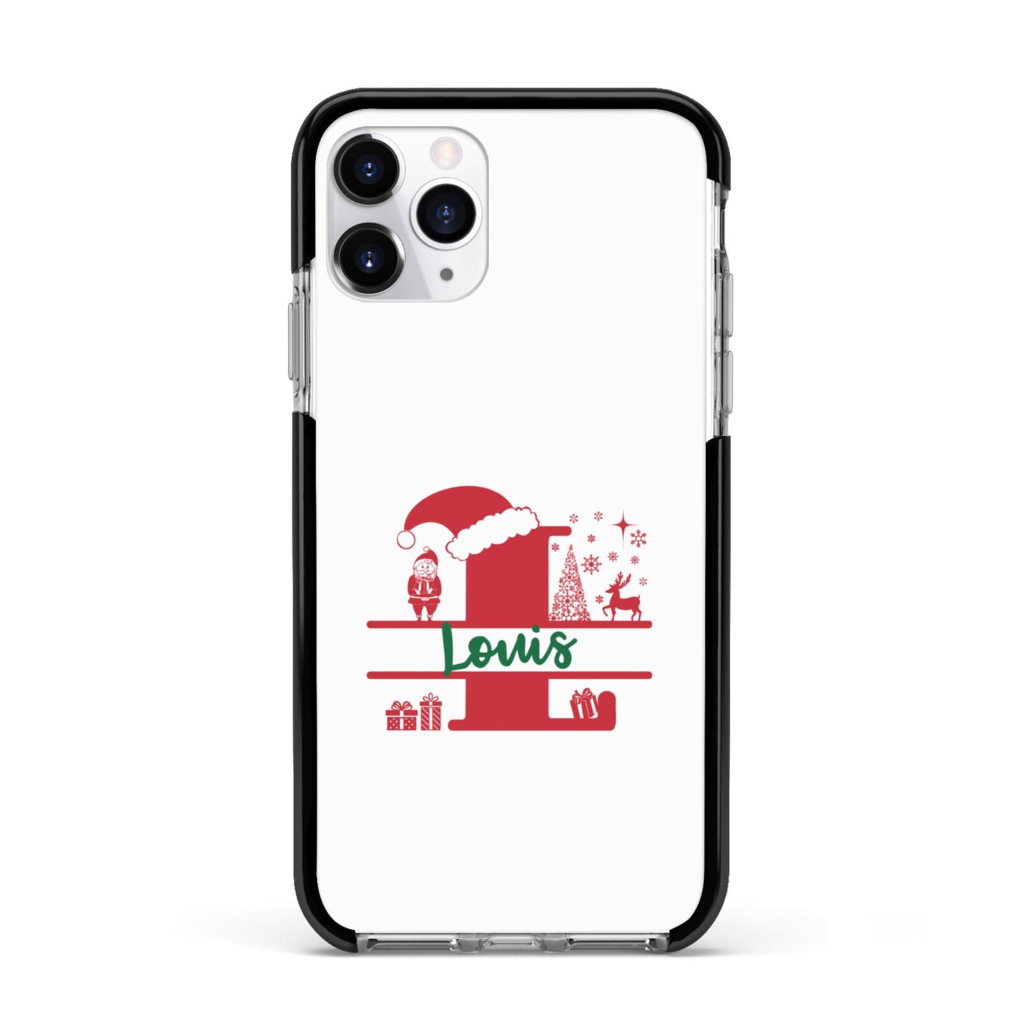 Personalised Christmas Monogram Apple iPhone 11 Pro in Silver with Black Impact Case