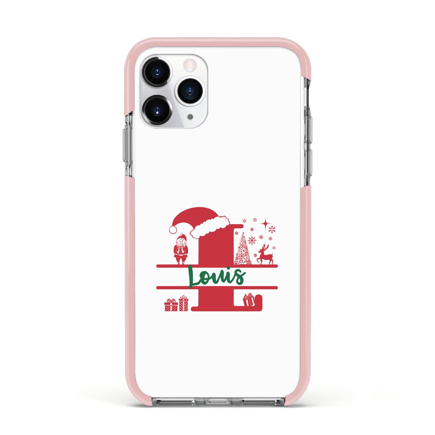 Personalised Christmas Monogram Apple iPhone 11 Pro in Silver with Pink Impact Case