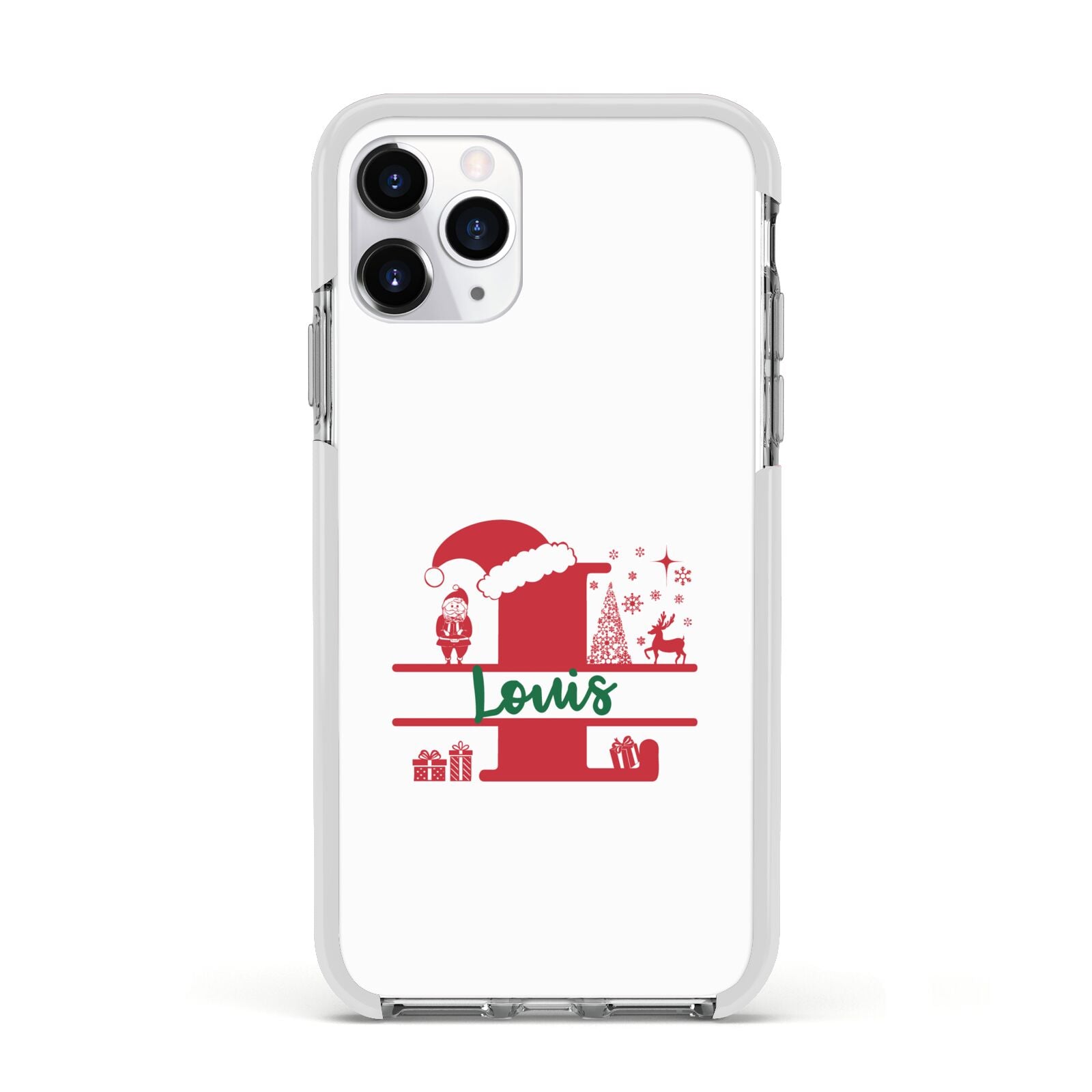 Personalised Christmas Monogram Apple iPhone 11 Pro in Silver with White Impact Case