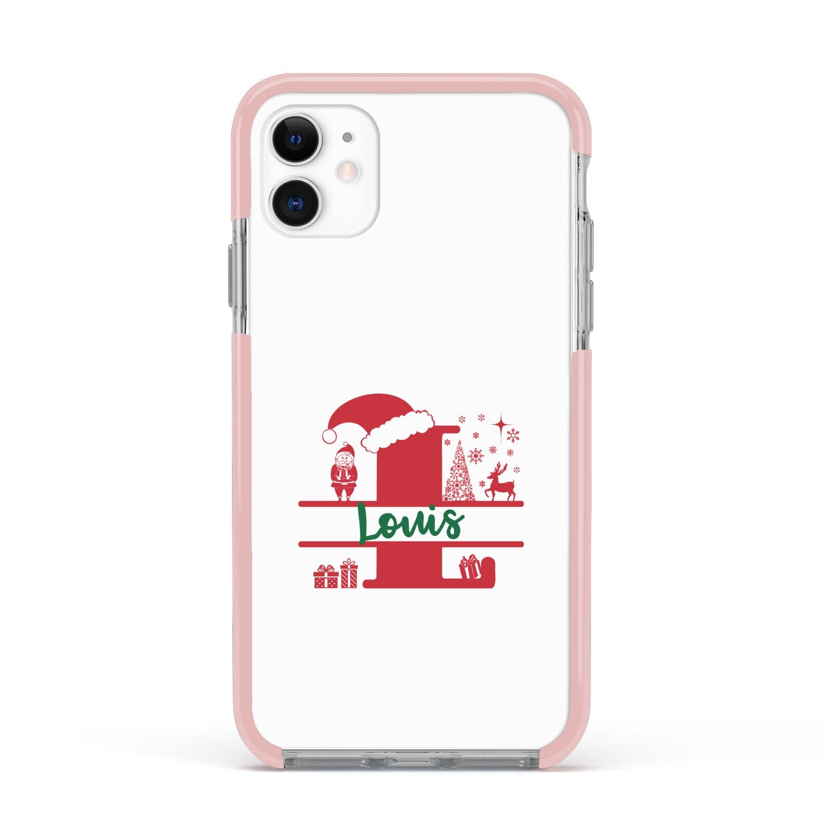 Personalised Christmas Monogram Apple iPhone 11 in White with Pink Impact Case