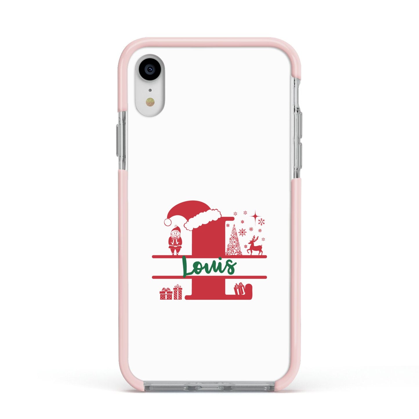 Personalised Christmas Monogram Apple iPhone XR Impact Case Pink Edge on Silver Phone