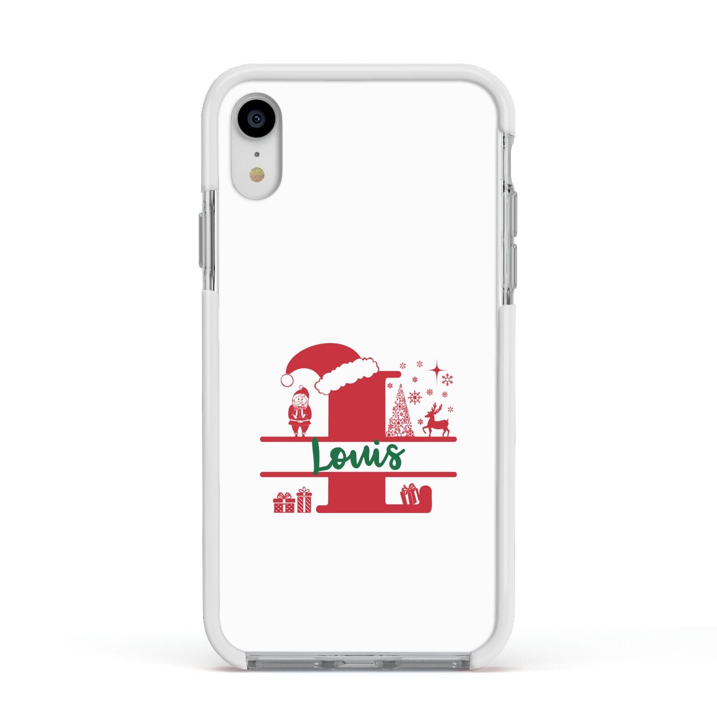 Personalised Christmas Monogram Apple iPhone XR Impact Case White Edge on Silver Phone