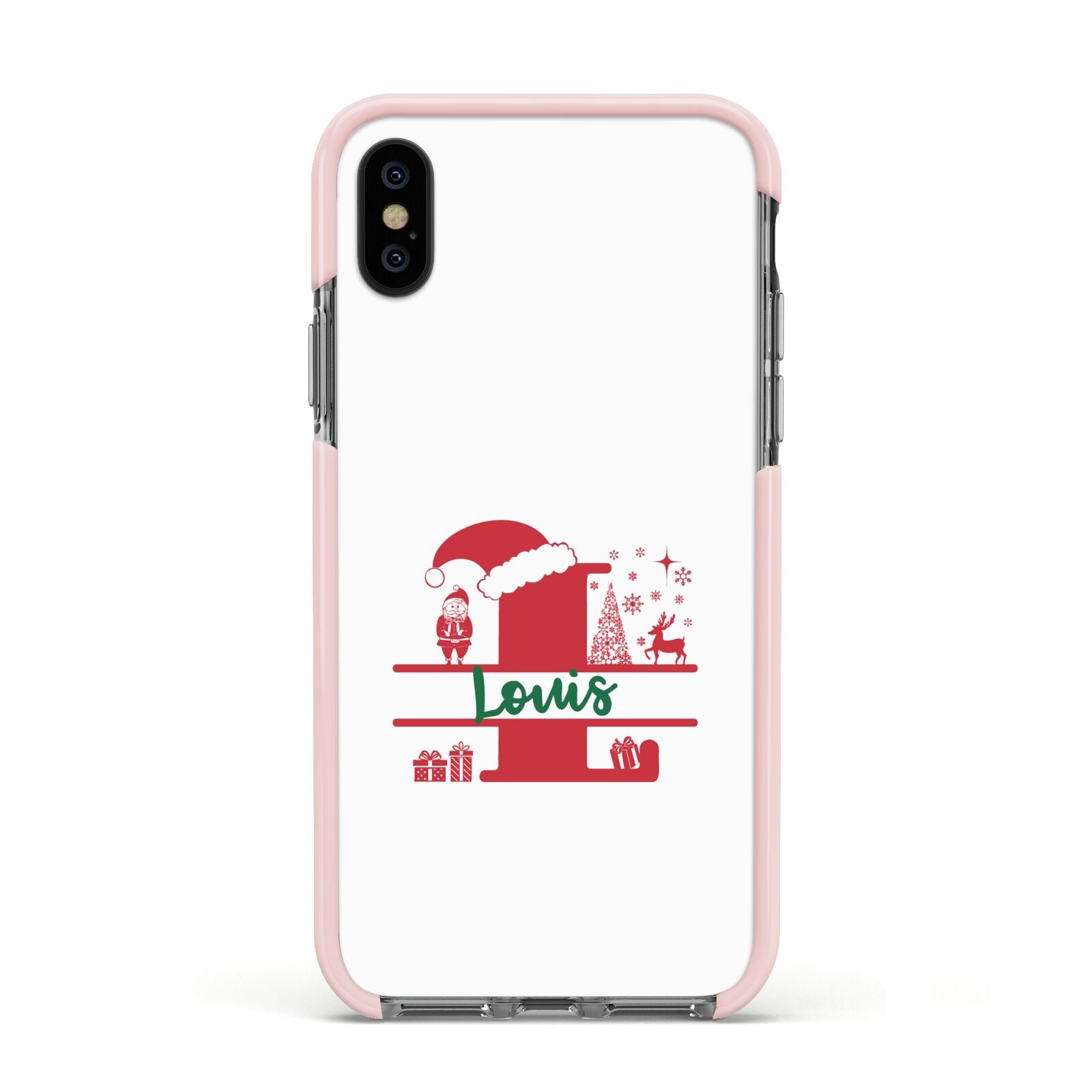 Personalised Christmas Monogram Apple iPhone Xs Impact Case Pink Edge on Black Phone