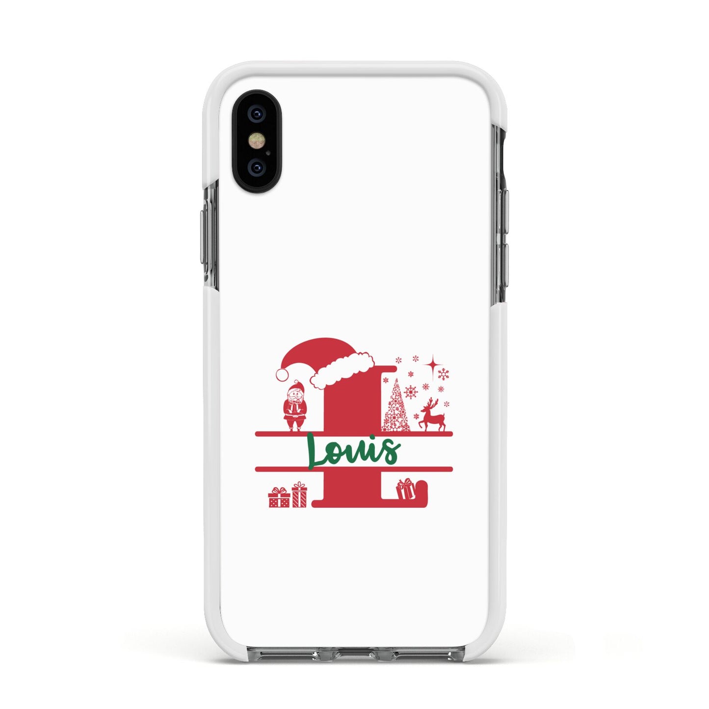 Personalised Christmas Monogram Apple iPhone Xs Impact Case White Edge on Black Phone