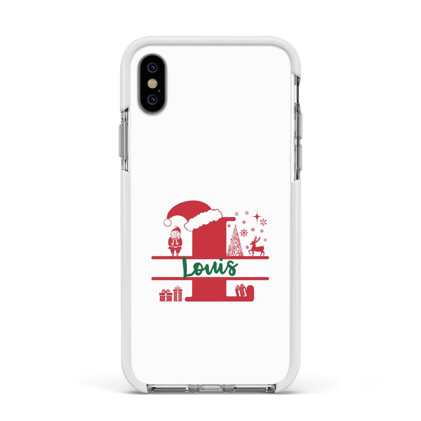 Personalised Christmas Monogram Apple iPhone Xs Impact Case White Edge on Silver Phone