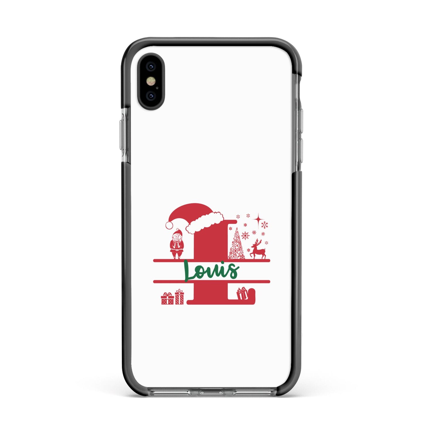 Personalised Christmas Monogram Apple iPhone Xs Max Impact Case Black Edge on Black Phone